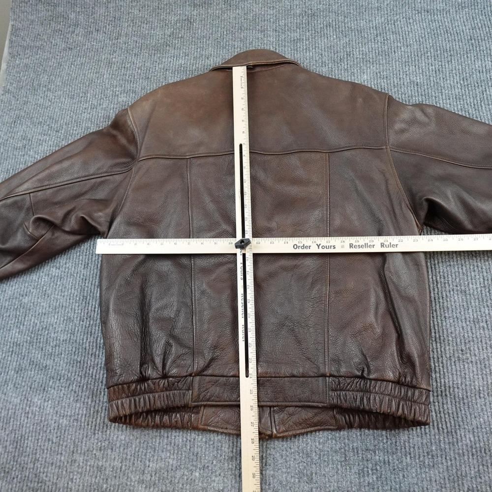 Sonoma Jacket Mens Large Brown Leather Bomber Full Zip USA Flag Lined Aviator - Picture 10 of 13